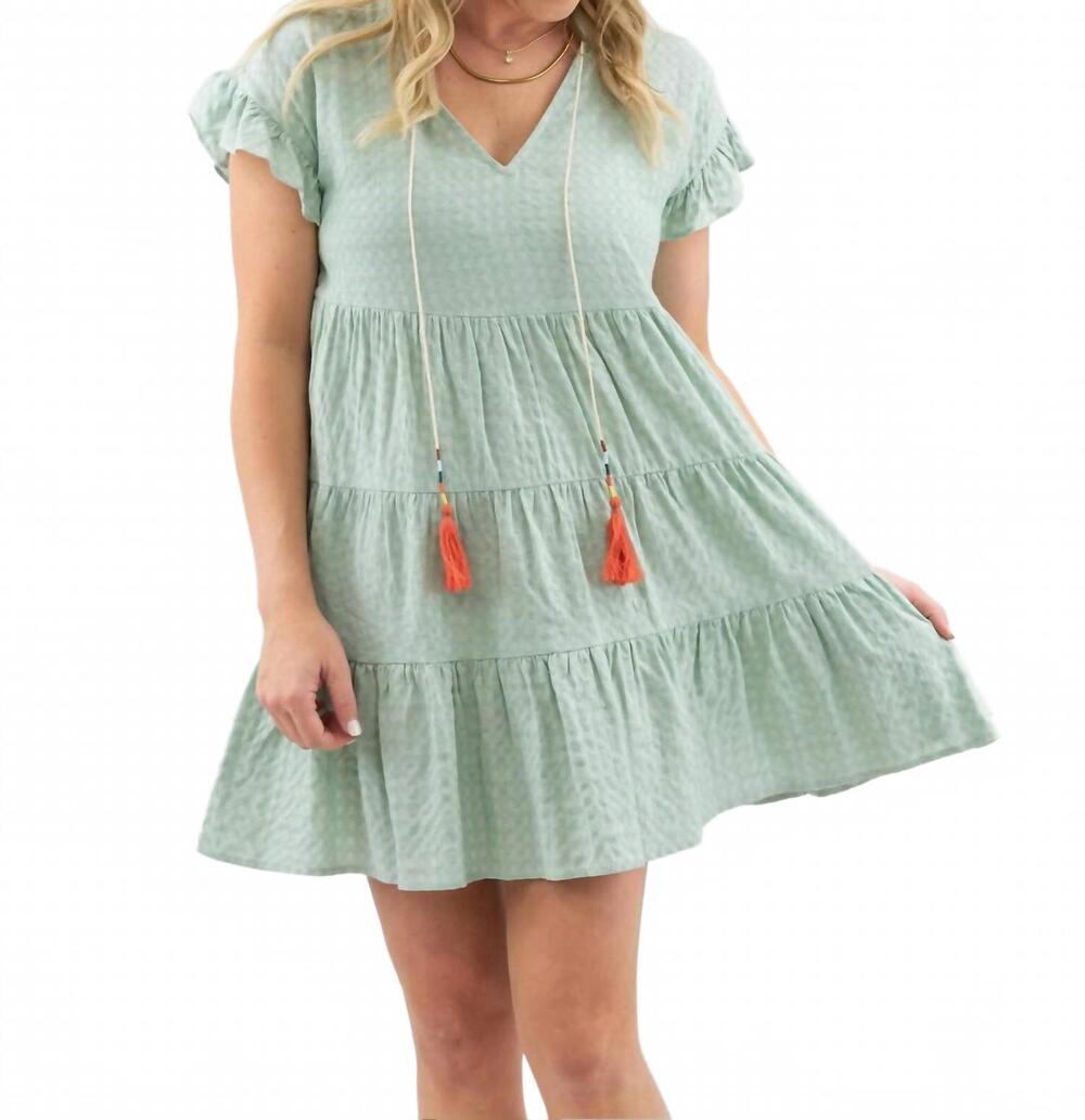 NEW VOY women's tunic style ruffle sleeve dress in sage
